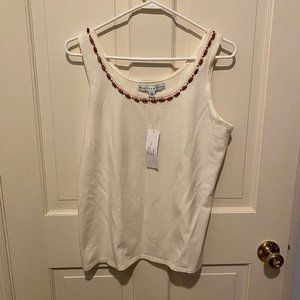 Madison Hill Cream Beaded Tank Top LARGE NWT